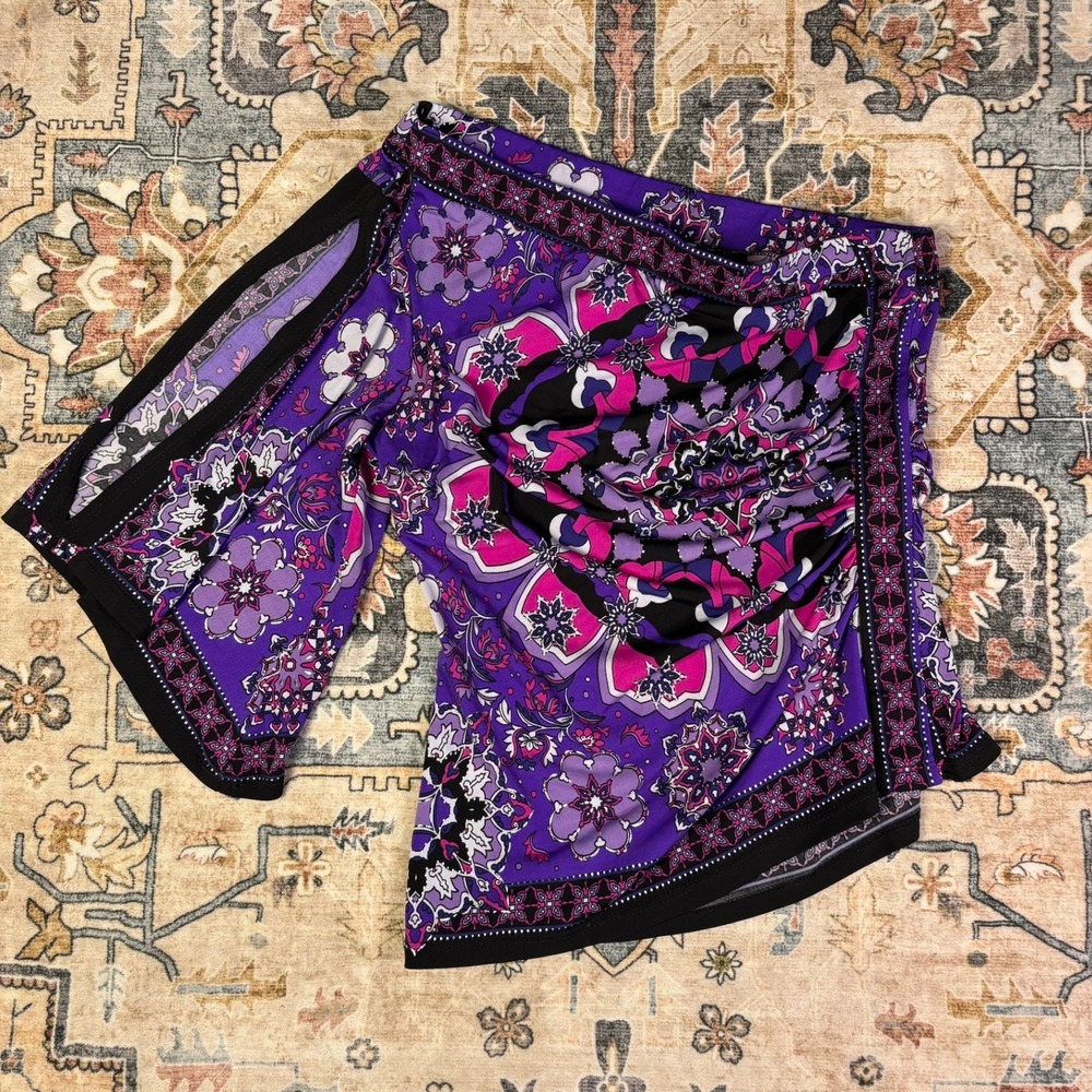 Vintage 00s Cache Purple Mandala Paisley One Shoulder Bell Sleeve Top Purple Y2K